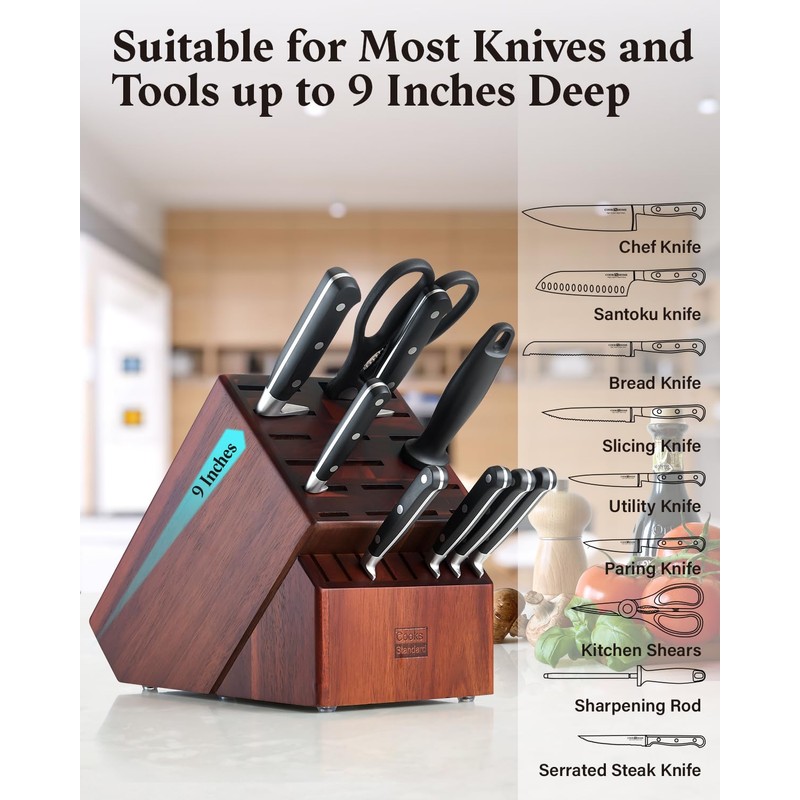 Cooks Standard Acacia wood Knife Block Holder without Knives, 25