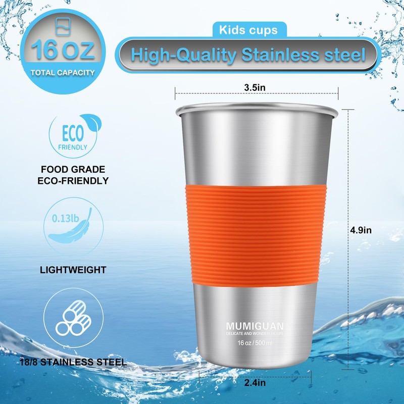 16 oz Stainless Steel Pint Cups with Silicone Sleeves 16oz/500ml