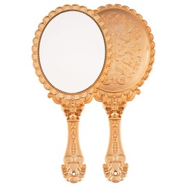 XPXKJ Hand Mirror Vintage Handheld Mirror with Handle Vanity Makeup Mirror Travel Mirrors（Gold）