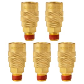 SUNGATOR 5 Pack 3/8'' Male NPT Industrial Air Couplers with 1/4'' Flow Hole, Brass 3/8'' MNPT Thread Air Hose Fittings, Quick Connect Pneumatic Air Couplers with Pre-Coated Sealant