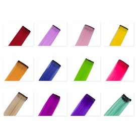 24PCS Clip in Colored Extensions for Girls,Long Rainbow Hair Color Extensions Clip in,Multi-colors Party Highlights Synthetic Hair Extensions for Kids 22 inch