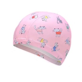 Ewanda store Solid Color Lycra Swim Caps Swimming Cap Swimming Hat Bath Caps for Kids Children Boys Girls with Long Hair, Red Cat, One Size