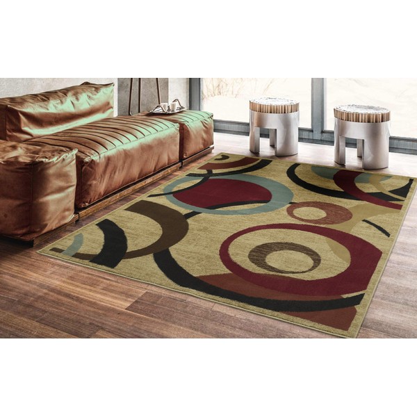 Ottomanson Royal Collection Contemporary Abstract Circle Non-Slip Jute Backing Area