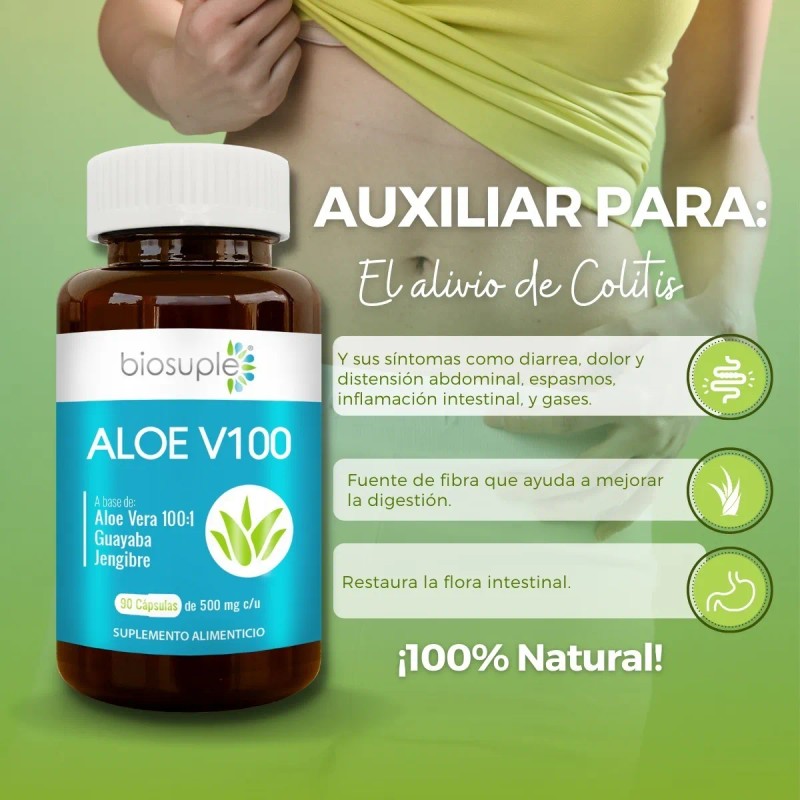Aloe Vera Biosuple Auxiliar Digestivo Y Colitis 90caps 500mg