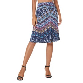 Urban Coco Women's Ruched High Waist Knee Length Jersey A-Line Stretchy Flared Casual Skirt, #15