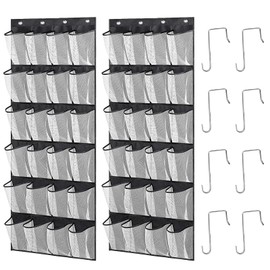 zeyedemo 2Sets Over The Door Shoe Storage Organizer 48Large Pockets Hanging Shoe Organizer with 8 Duty Metal Hooks Back of The Door Foldable Breathable Shoe Storage for Storing Slippers Leather Shoes