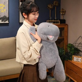 ELAINREN Cuddle Cat Plush Soft Kitty Body Pillow Large Fluffy Kitten Stuffed Animals Sleeping Pillow Decor Gifts,Gray/17.7''