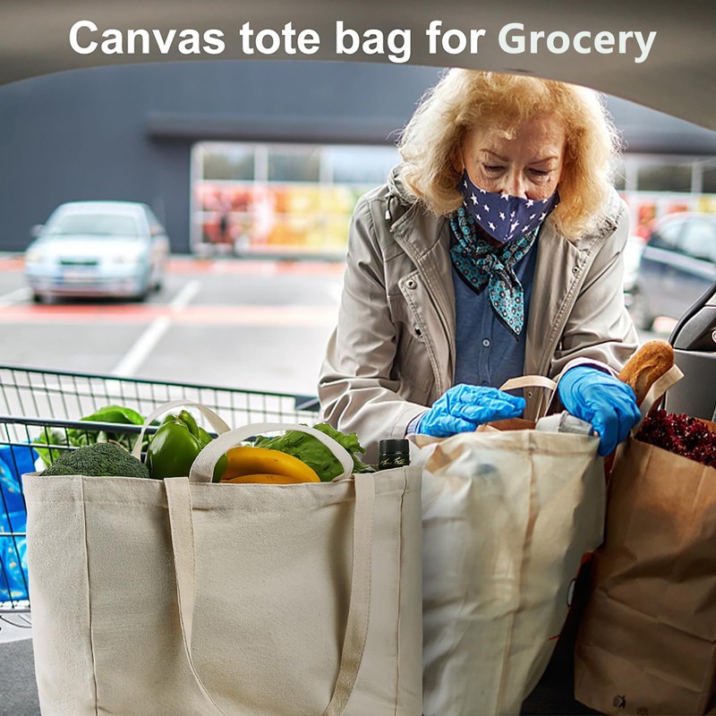 Canvas Grocery Bags, Reusable Shopping Bag Heavy Duty, 4/10 Pack