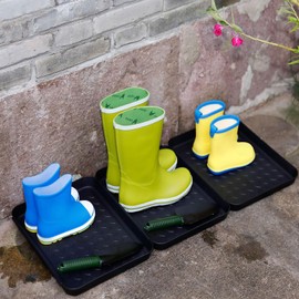 AHFCANG 3Pcs Plastic Boot Trays for Entryway,Multi-Functional Shoe Tray,Shoe Mat for Outdoor/Indoor/Garden for Waterproof,Mud Mat, for Snow,Gardening & Pet Feeding(Black)