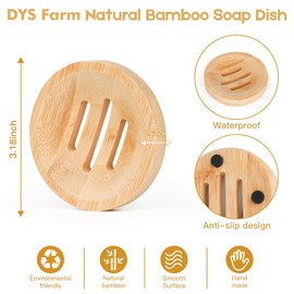 DYS Farm 4 Pieces Bamboo Soap Dish Holders - Round Natural Wooden Soap Trays, Rustic Bathroom Accessories, Eco-Friendly Drainable Soap Savers for Sink, Kitchen, Shower