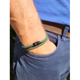 KAROO EARTH JEWELLERY Rope Bracelet | Unisex Braided Paracord Nautical Double Wrap Bracelet with strong Magnetic Clasp | Waterproof surfer bracelet (Small Wrist Size (16-18cm), Green Black Clasp)