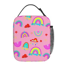 Uxeqtop Pink Rainbow Kid Lunch Bag Insulated Reusable Lightweight Water Resistant LunchBox with Water Bottle Holder for Boys Girls Lunch Tote
