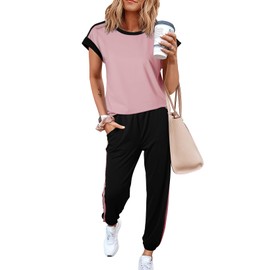 Dokotoo Lounge Sets For Women Two Piece Outfits Sweatsuit Colorblock Crewneck Jogger Workout Sets For Women Casual Travel Track Suits Fall Fashion 2024