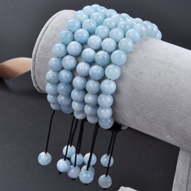 MASSIVE BEADS Gemstone Beaded Bracelets Natural Birthstone Healing Power Crystal Beads Macrame Adjustable(Aquamarine, 8mm)