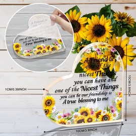 Gift for Friend Friendship Gifts for Women Friend, 3.9x3.9 Inch Acrylic Heart Sunflower Keepsake Gifts for Friends Birthday Christmas Thanksgiving Desk Decor for Home Office Table
