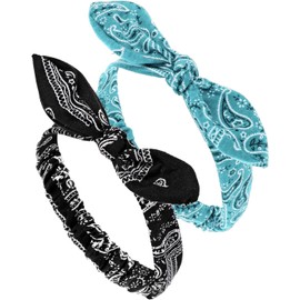 2 diademas elásticas con lazo Bandana elástica retro negro y verde para mujer, estilo rockabilly