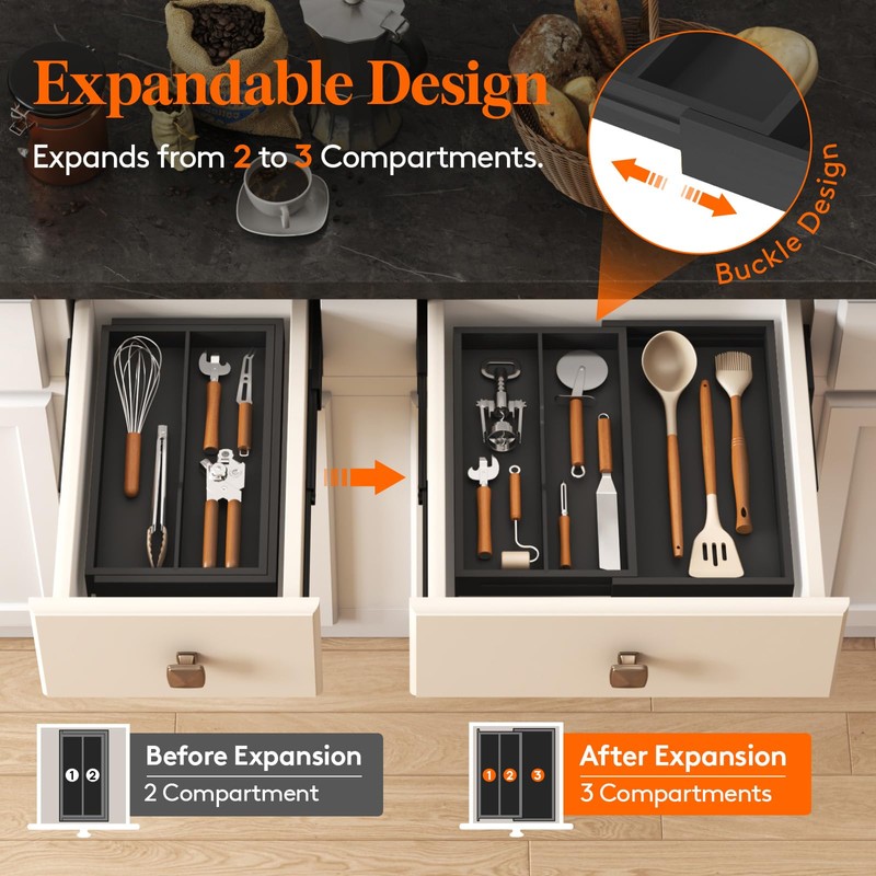 Lifewit Utensil Organizer for Kitchen Drawer, Expandable Cooking Utensil Tray,