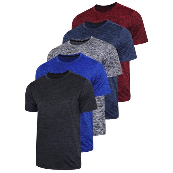5 Pack Men’s Active Quick Dry Crew Neck T Shirts - Athletic Running Gym Workout Short Sleeve Tee Tops Bulk (Edition 1, Medium)