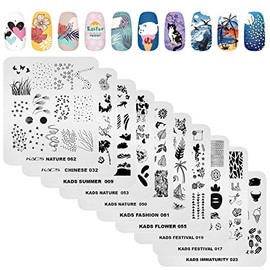 KADS 10 Pcs Nail Stamping Plate Nail Template Nail Design DIY Tool Heart Rabbit Flower Ice Cream Paraglider