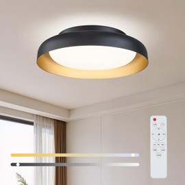 Ken & Ricky Flush Mount Ceiling Light with Remote,Black and Gold,12In,1PK