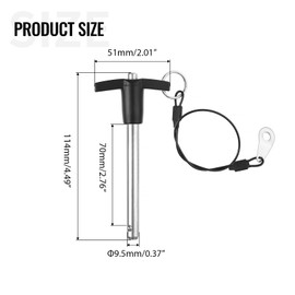 ZOWZEA - Pin de liberación rápida con mango en T de 3/8 pulgadas de diámetro, pasador de bloqueo de bola de acero inoxidable con cordón de botón de presión, longitud utilizable, 2.7 pulgadas (9.5 x 70