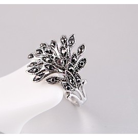 Yfnfxl Womens Antique Black Marcasite Rhinestone Crystal Vintage Leaves Statement Cocktail Rings (9)