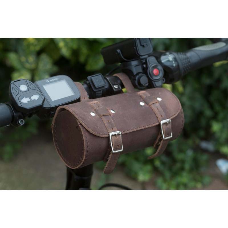 London Craftwork Vintage Brown Leather Roll Bag + Bike Repair