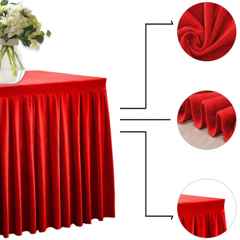 Mantel ajustable de terciopelo rojo para mesas rectangulares, resistente a