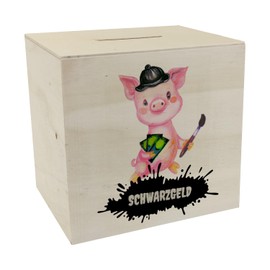 Black money box made of wood with piggy motif, great money box for those who want to save their black money, piggy pig, black money, black money