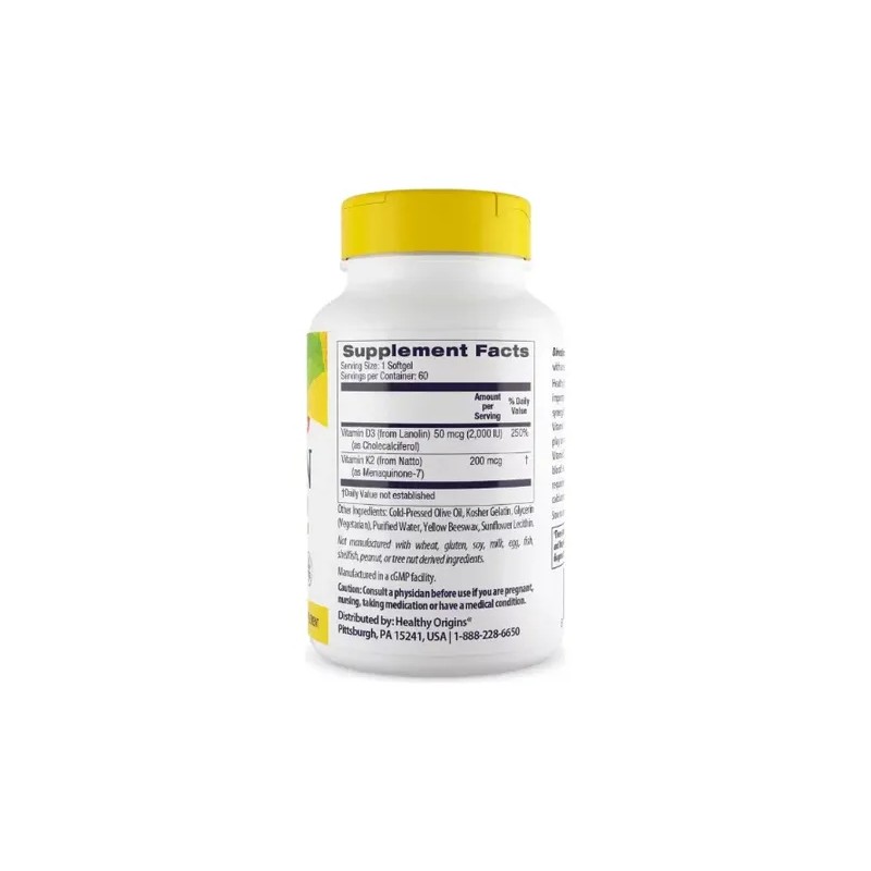 Vitamina D3 2000 UI y K2 200 mcg Cápsulas Healthy