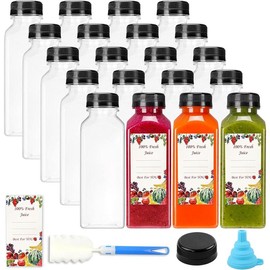 16oz Juice Bottles, Plastic Juicing Bottles with Caps, Clear Bulk Drink Containers with Black Tamper Evident Lids for Juicing, Smoothie, Drinking and Other Beverages - Model: 20PCS