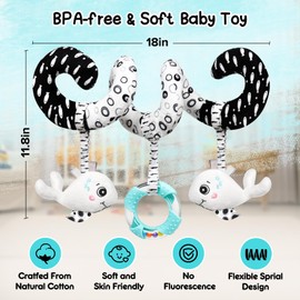 GKDOMS Baby Spiral Hanging Stroller and Car Seat Toys Black and White High Contrast Sensory Toy Newborn Plush Activity Toys Thank You Gifts for 0 3 6 9 12 Months Girls Boys-Whale