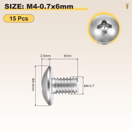 METALLIXITY Machine Screws Phillips Head(M4-0.7x6) 15Pcs, 304 Stainless Steel Round Head Phillips Drive Furniture Bolts - for Woodworking & Furniture Assembly, Silver