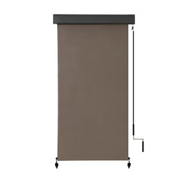 VICLLAX Premium Outdoor Roller Shade Solar Fabric, Exterior Roller Shade for Porch Patio Balcony, Patio Shade Blind with Crank Aluminum Protective Valance(4' W X 8' L), Mocha