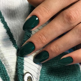 Deep Green Press On Nails Short Oval,KQueenest Thick Acrylic Nails Press Ons,Short Almond Nails Glue on,Round Fake Nails,One Color Gel Full Cover Stick On Nails Set For Tiny Average Wide Nail Beds