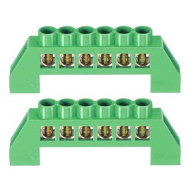 2Pcs Terminal Grounding Bar 6 Positions Brass Wire Screw Terminal Bus Bar Block Grounding Strip Green Shell for Electrical Distribution