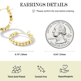 HUGE SWAN Gold Metallic Cube Beaded Hoop Earrings 14K Gold Plated Chunky Gold and Silver Earrings