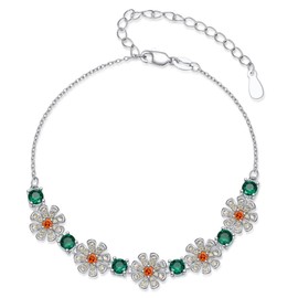 EUSJ Daisy Flower Bracelet 925 Sterling Silver with Multi-Color Gemstone Floral Bracelet for Women Ladies