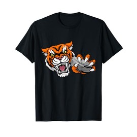 Tiger Ice Hockey Player Animal Cartoon Character T-Shirt