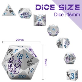 LITURTOO Metal Dice Set D&D, 7 PCS Dragon & Warrior Metallic DND Polyhedral Dice Set with Gift Metal Box for Dungeons and Dragon Tabletop Game (Silver Dice & Blue Dragon)