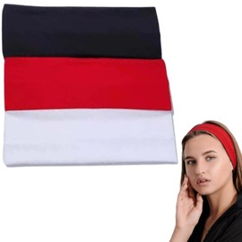 NARAMAKI Elastic Hair Band - Set of 3 Elastic Bands 100% Cotton for Men and Women (Black Red White)