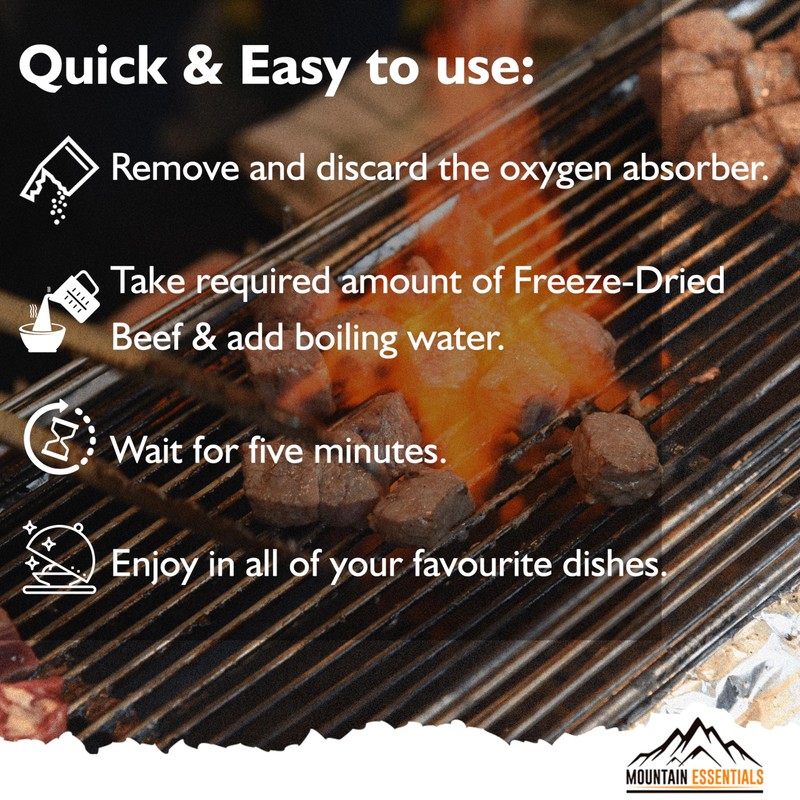 MOUNTAIN ESSENTIALS Freeze-Dried Diced Beef – Fully Cooked Meat |