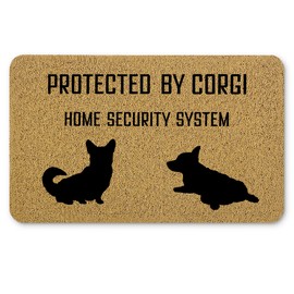Qnhij Corgi Gifts Welcome Mats for Front Door, Funny Dog Door Mat, Protected by Corgi Funny Doormat for Porch Outside Inside Outdoor Indoor Entrance, Dog Bath Rug, 17x30 Inches