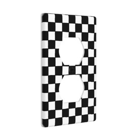 Checkered Black White Lattice Outlet Covers Wall Plate Duplex Decorative 1-Gang Electric Receptacle Light Switch
