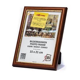 3-B Bari Rustic Picture Frame, Dark Brown/Gold, 15 x 21 cm (A5), Wooden Frame, Pine Photo Frame, Portrait Frame with Acrylic Glass