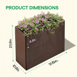 IDZO All Weather Wicker Planter Raised Garden Bed, 24 in Tall Round Rattan Flower Pots, Durable Self-Watering Indoor Outdoor Wicker Planters for Porch Patio Balcony