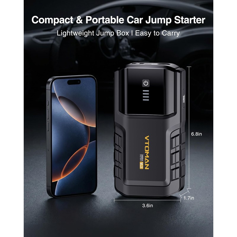 VTOMAN VL3 3000A LiFePO4 Portable Jump Starter for 7L Gas