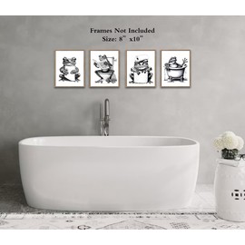 ZOIYINO Frog Bathroom Decor Wall Art,Frog Wall Art Funny Bathroom Signs Animal Canvas Art,Frogs on Toilet Reading Newspaper Canvas Painting for Home Farmhouse Decor Set of 4(8"x10"Unframed)