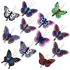 COM-FOUR® 12 x Butterfly for Decoration - Artificial Flutter Animals with Mounting Clip - Colourful Butterflies for Table Decoration - Clampable Autumn Flyer (12 Pieces - 08 cm)