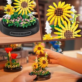 QLT QIAOLETONG - Juego de construcción de ramo de flores, 545 piezas, kit de bloques de construcción mini de girasol para adultos y niños, colección botánica de flores para decoración del hogar, para